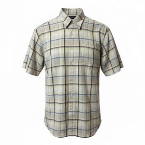 VanHeusen Washable Linen Blend Shirt Men’s Plaid Short Sleeve Button Up Medium